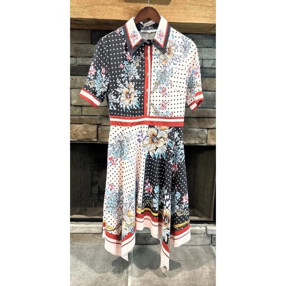 Women’s DALIA MacPHEE Floral / Polka Dot Retro Look Dress Size M *C3 - Picture 1 of 4